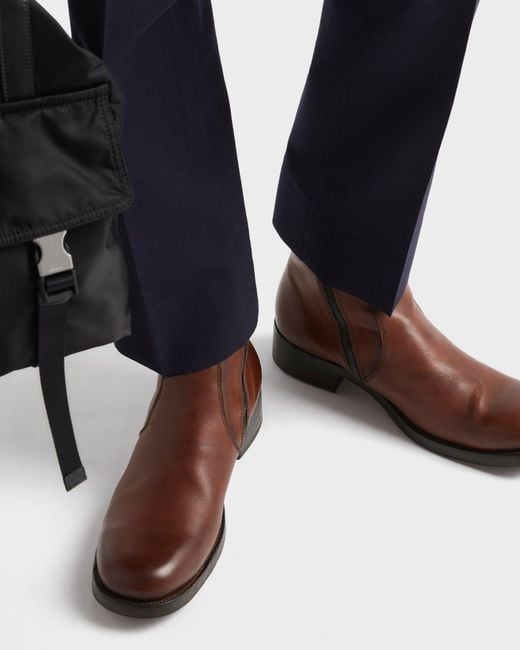 Prada Brown Logo-Detailed Zipper Boots for men