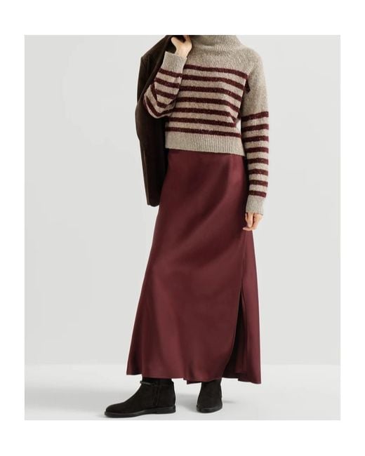Brunello Cucinelli Purple Satin Cady Fluid Bias-Cut Skirt