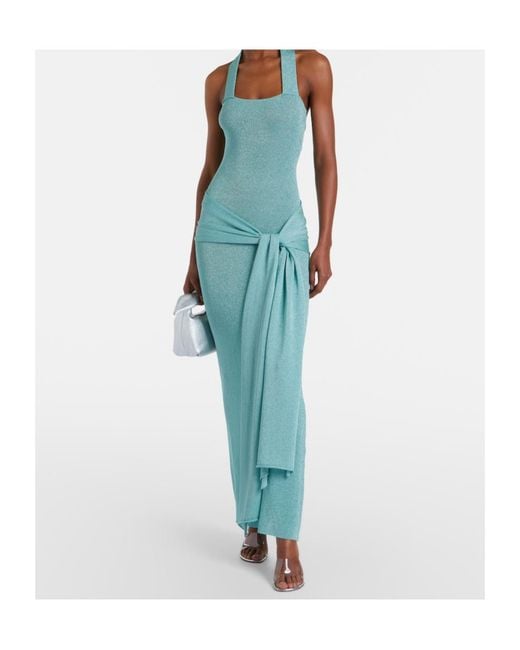 AYA MUSE Blue Knitted Sequined Dress