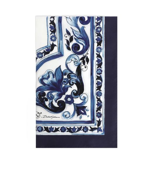 Dolce & Gabbana Blue Majolica Printed Finished Edge Twill Scaf
