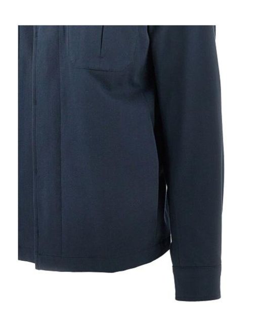 Herno Blue Button Flap Pocket Overshirt for men