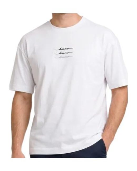 Herno White Logo-Print Crew-Neck T-Shirt for men