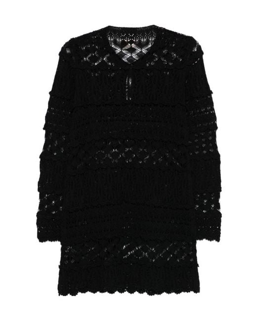 Semicouture Black Ruffled Knitted Dress
