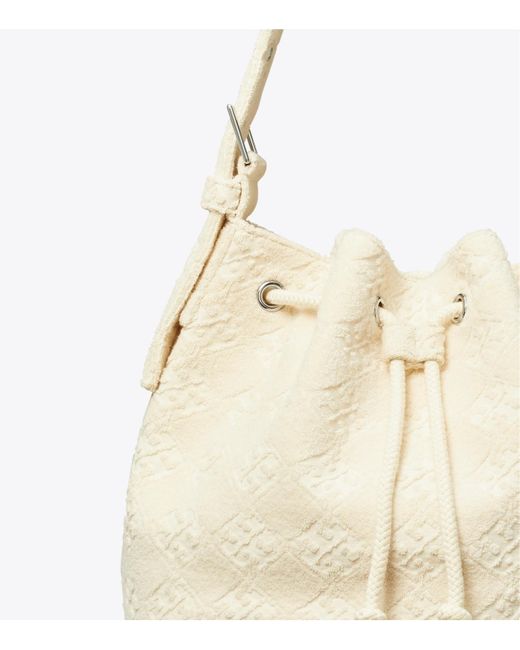 Tory Burch White Textured Bucket Bag