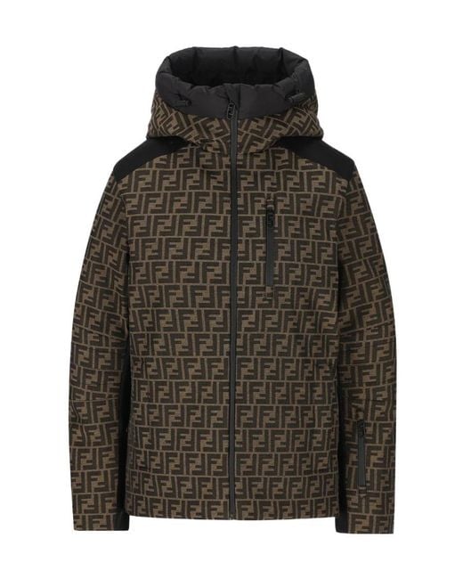 Fendi Green Ff Motif Zip-Up Hooded Jacket