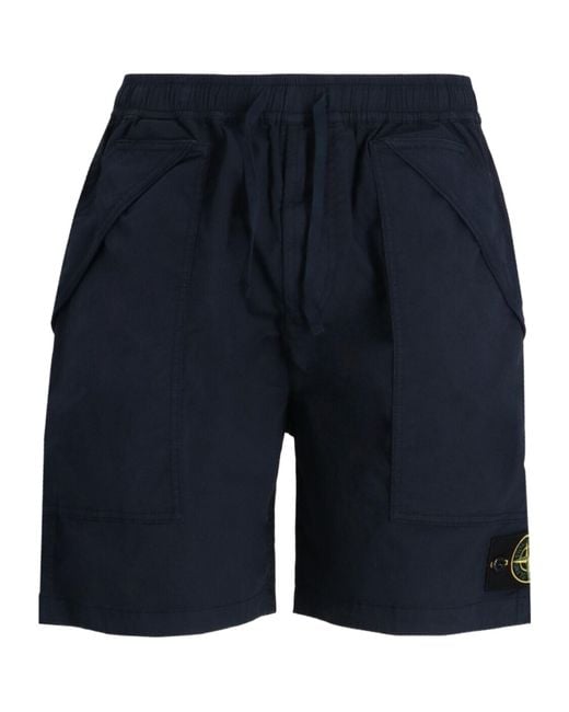 Stone Island Blue Drawstring Logo-Patch Shorts for men