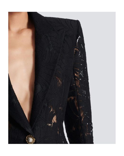 Balmain Black 1-Button Fitted Lace Jacket
