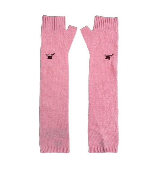 Ganni Pink Logo Long Fingerless Gloves
