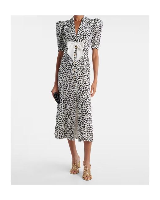 Alessandra Rich Multicolor Floral Printed Silk Midi Dress