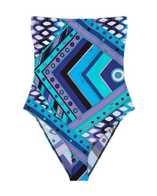Emilio Pucci Blue Pucci Geometric-Print High-Cut Leg Swimsuit