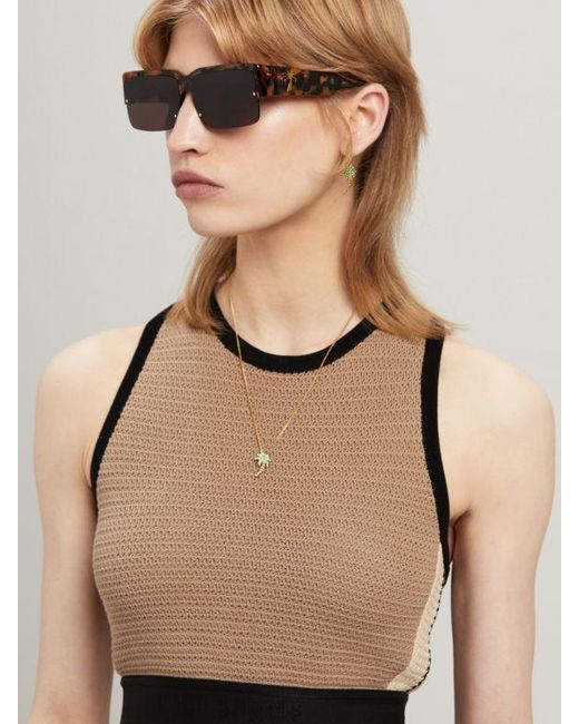 Palm Angels Brown Side Stripe Detailed Knitted Tank Top