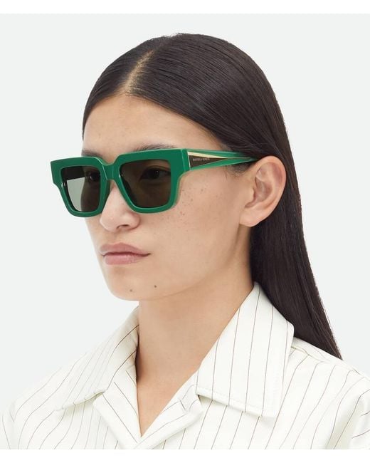 Bottega Veneta Green Eyewear Rectangular Frame Sunglasses