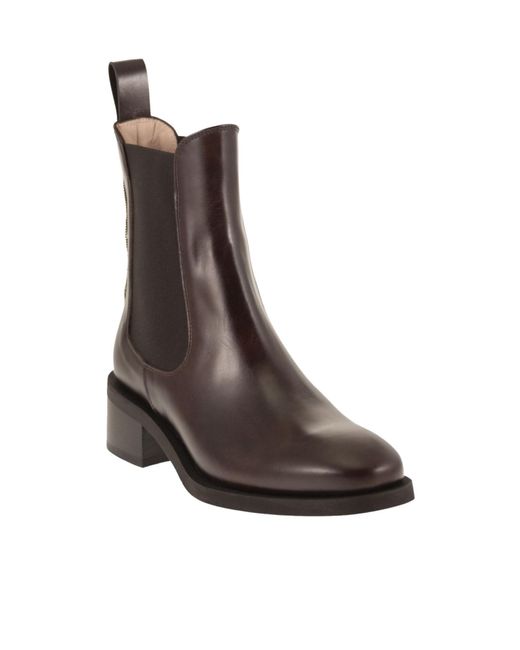 Fabiana Filippi Brown Leather Chelsea Ankle Boots With Low Heel