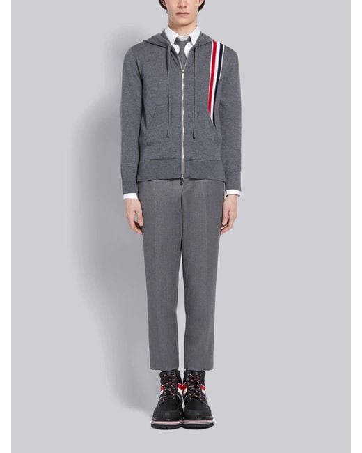 Thom Browne Gray Intarsia-Knit Stripe Panel Hoodie for men