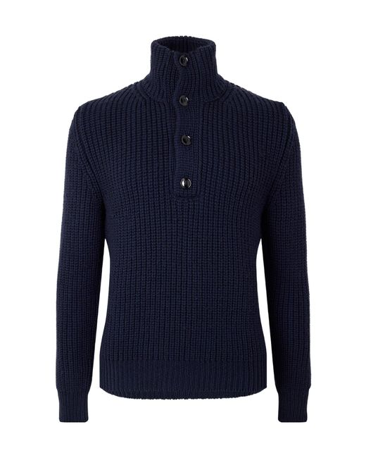 Tom Ford Blue High-Neck Henley Knit Sweater for men