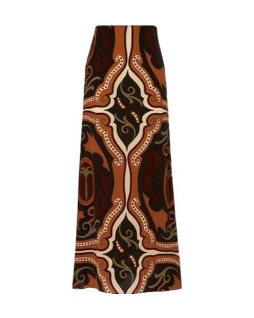 Johanna Ortiz Brown Printed Silk Maxi Skirt