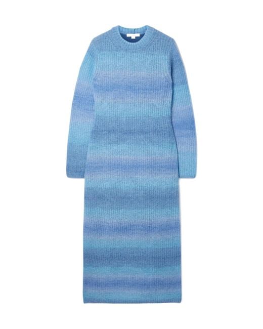 Vince Blue Space-Dyed Open-Knit Midi Dress
