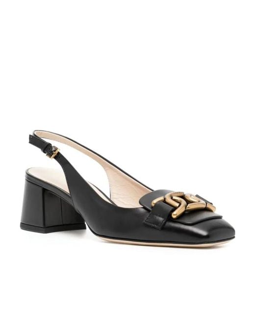 Tod's Black Kate Logo Plaque Slingback Pumps