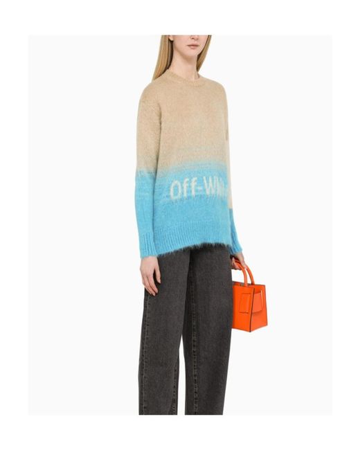 Off-White c/o Virgil Abloh Blue Helvetia Logo Intarsia-Knit Jumper
