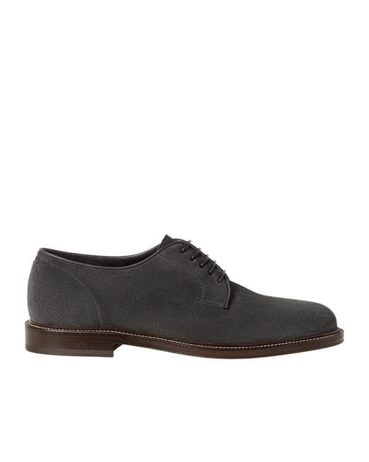 Brunello Cucinelli Black Reversed Calfskin Derbys for men