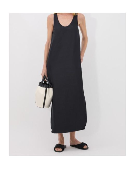 Loulou de Saison Black Sleeveless Silk Midi Dress
