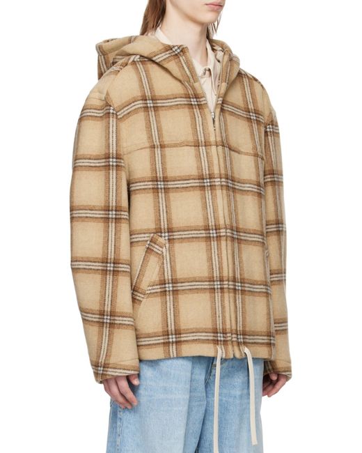 Isabel Marant Brown Checked Hooded Drawstring-Trim Jacket for men