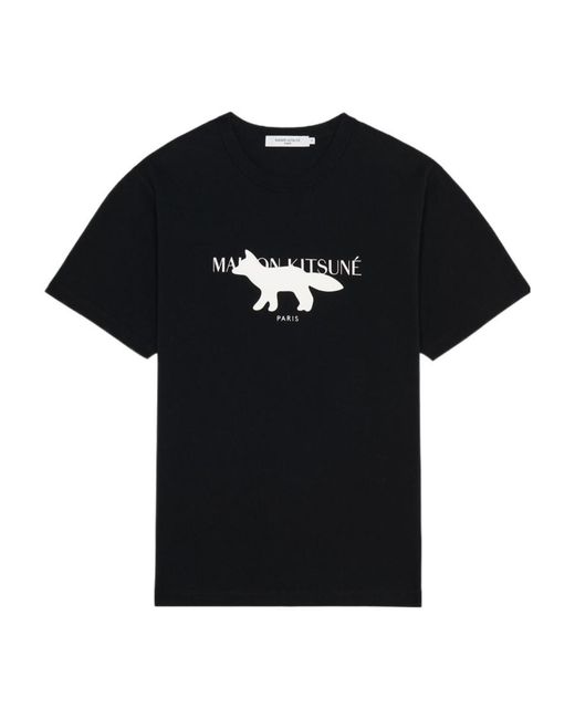 Maison Kitsuné Black Profile Logo-Print T-Shirt for men