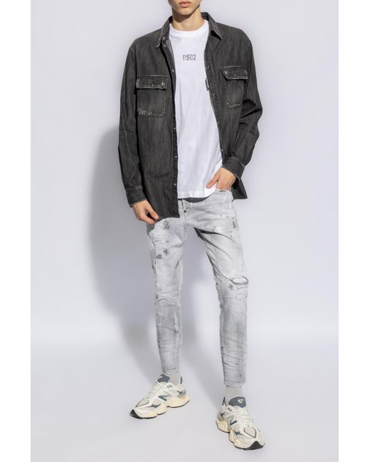 DSquared² White Logo Detailed Crewneck T-Shirt for men