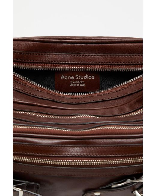 Acne Brown Camero Party Buckle Zip Leather Shoulder Bag