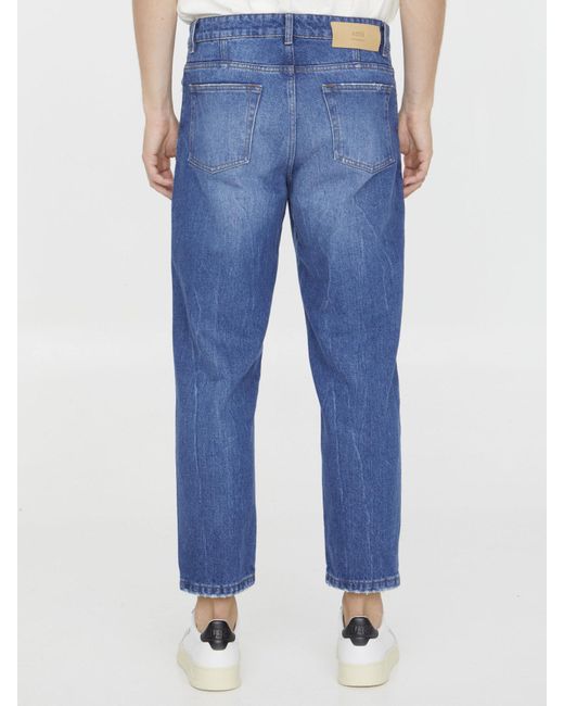 AMI Blue Logo Patch Straight-Leg Jeans for men