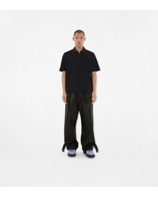 Burberry Black Logo Embroidered Short Sleeved Polo Shirt for men