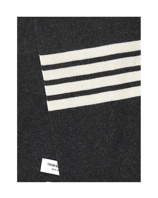 Thom Browne Black Full Needle Rib Scarf With 4-Bar Stripe