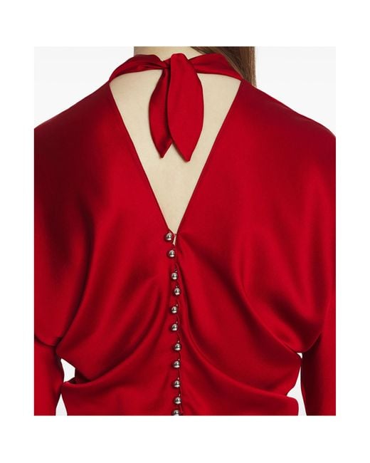 Lanvin Red Draped V-Neck Dress