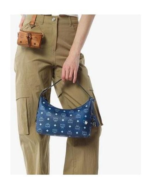 MCM Blue Small Aren Visetos Zipped Crossbody Bag