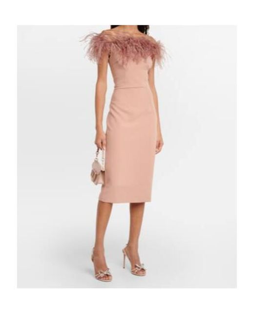 Safiyaa Pink Feather-Trimmed Midi Dress