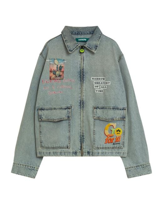 Barrow Green Graphic Zip-Up Denim Jacket for men