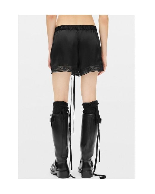 Ann Demeulemeester Black Anda Lace-Trim Satin Shorts