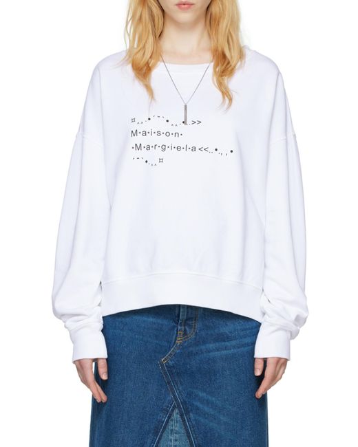 Maison Margiela White Logo Printed Crewneck Sweatshirt