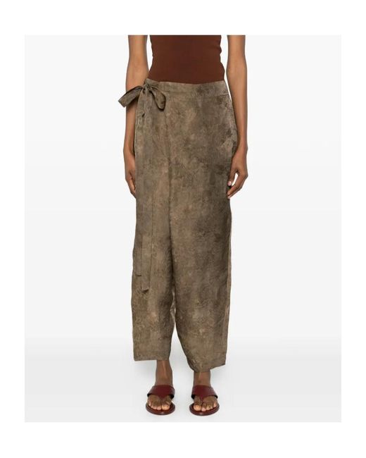 Uma Wang Green Lace-Up Casual Pants