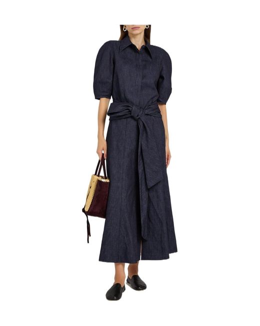 Gabriela Hearst Blue Cotton And Linen-Blend Midi Skirt