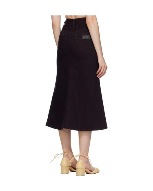 MM6 by Maison Margiela Black Overdyed Reversed Denim Midi Skirt