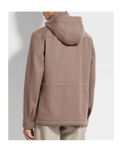 Zegna Brown Concealed-Fastening Hooded Jacket for men