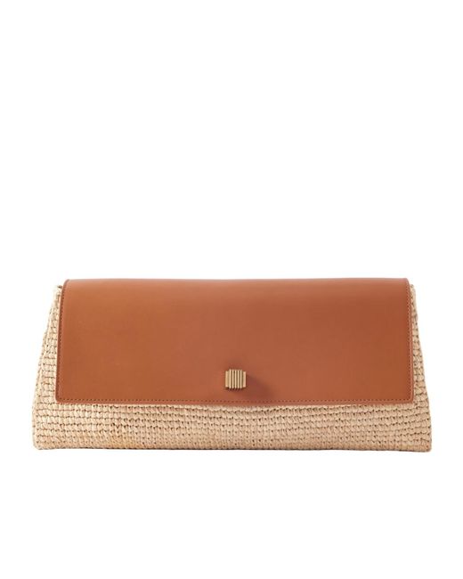 Khaite Brown Audrey Raffia And Leather Clutch