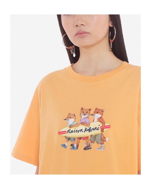 Maison Kitsuné Orange Maison Kitsuné Fox-Printed Crewneck T-Shirt
