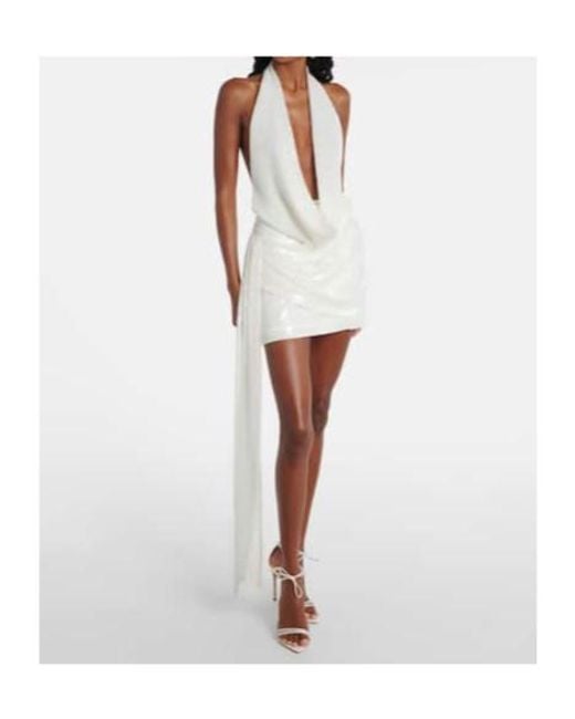Alex Perry White Bridal Sequined Open-Back Minidress