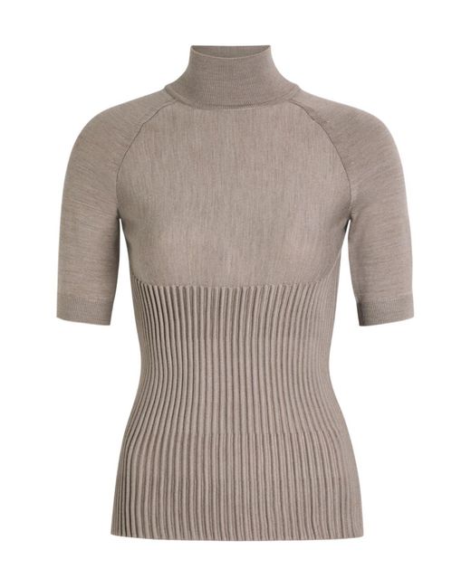 Alaïa Gray Ribbed Wool-Blend Top