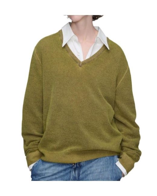 Maison Margiela Green Virgin Wool V-Neck Sweater
