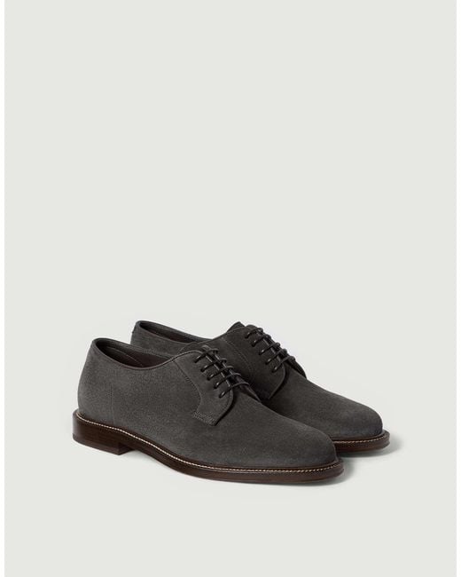 Brunello Cucinelli Black Reversed Calfskin Derbys for men