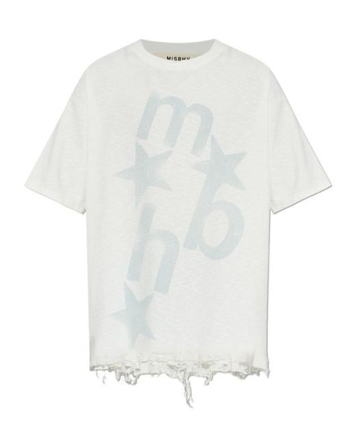 M I S B H V White Logo-Print Distressed T-Shirt for men