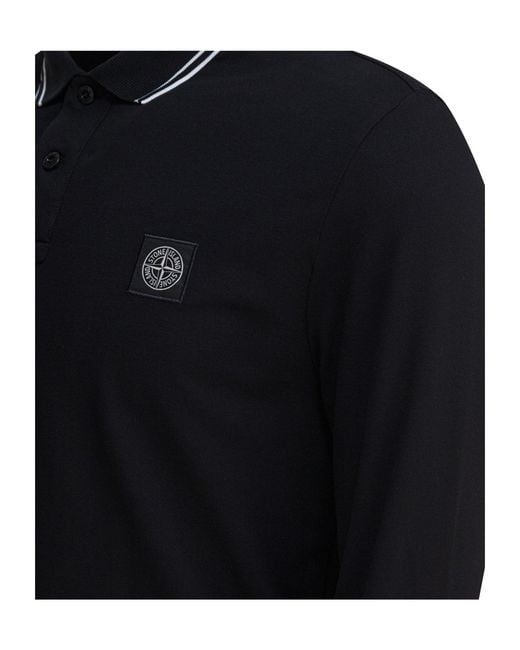 Stone Island Black Slim Fit Long Sleeved Polo Shirt for men
